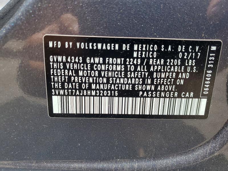 55549726 :رقم المزاد ، 3VW5T7AJ8HM320315 vin ، 2017 Volkswagen Jetta مزاد بيع