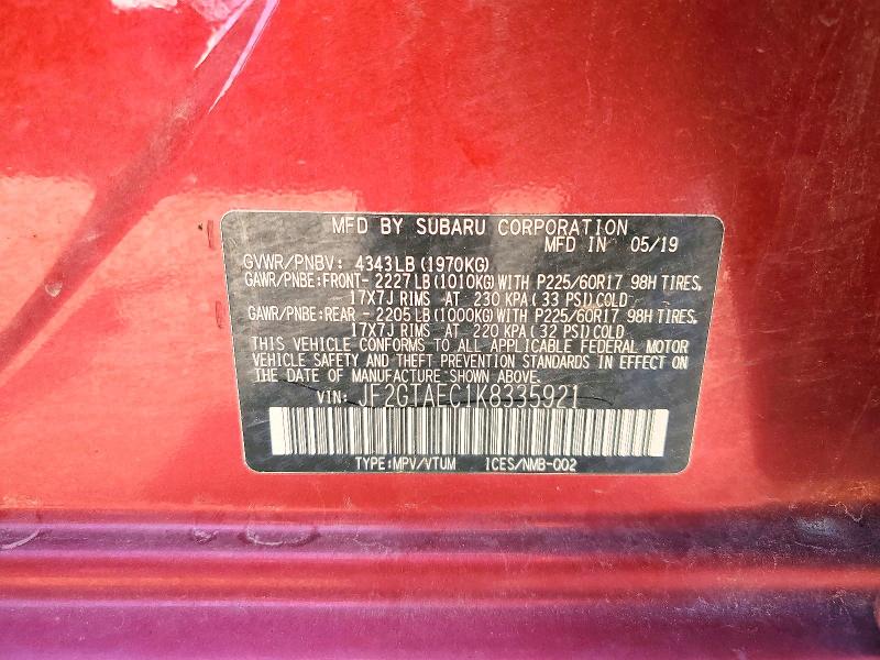 Aukcja sprzedaży 2019 Subaru Crosstrek, vin: JF2GTAEC1K8335921, numer aukcji: 58485796