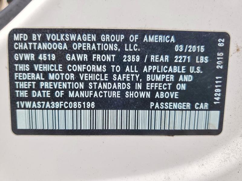 2015 Volkswagen Passat მანქანა იყიდება აუქციონზე, vin: 1VWAS7A39FC085196, აუქციონის ნომერი: 56422406