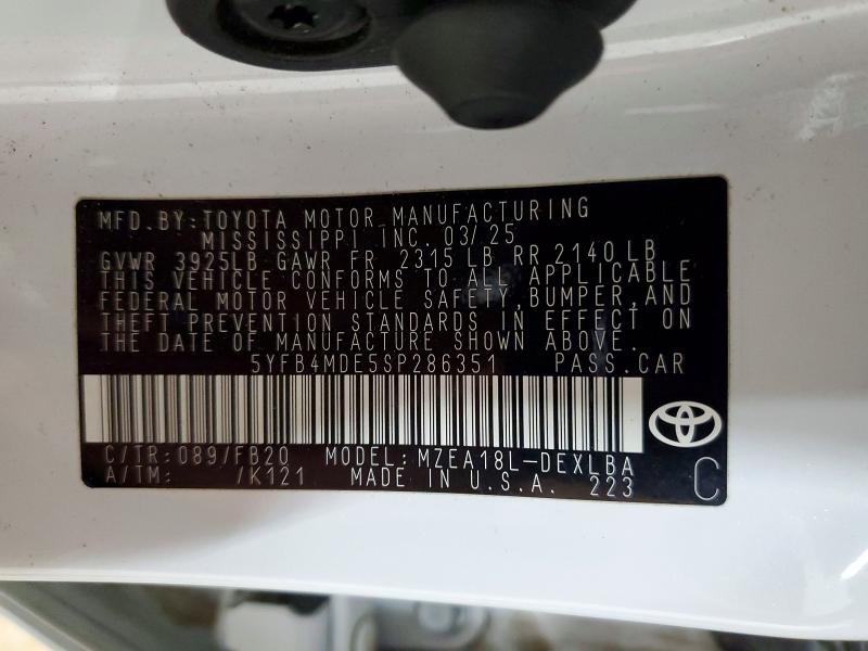 2025 Toyota Corolla მანქანა იყიდება აუქციონზე, vin: 5YFB4MDE5SP286351, აუქციონის ნომერი: 56175476