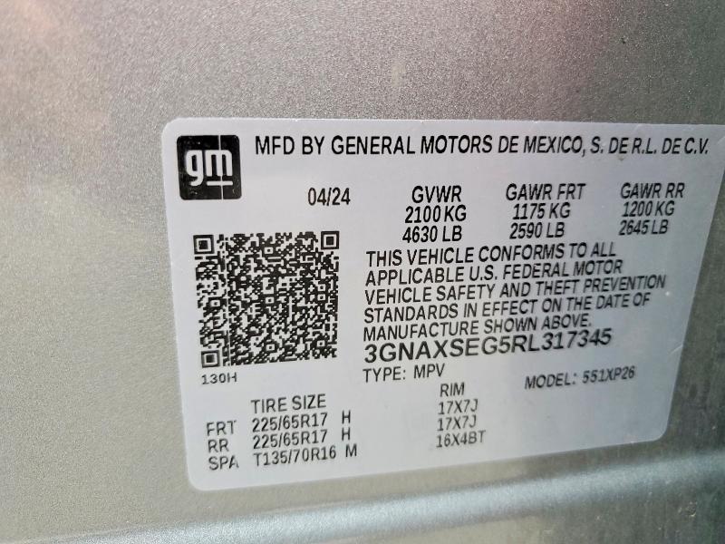 Aukcja sprzedaży 2024 Chevrolet Equinox, vin: 3GNAXSEG5RL317345, numer aukcji: 85636485