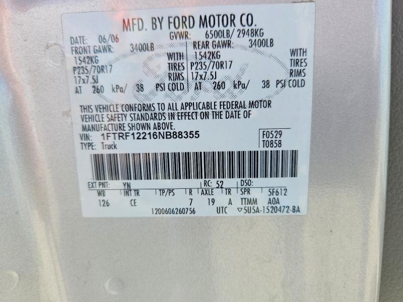 Продаж на аукціоні авто 2006 Ford F150, vin: 1FTRF12216NB88355, номер лоту: 56234926