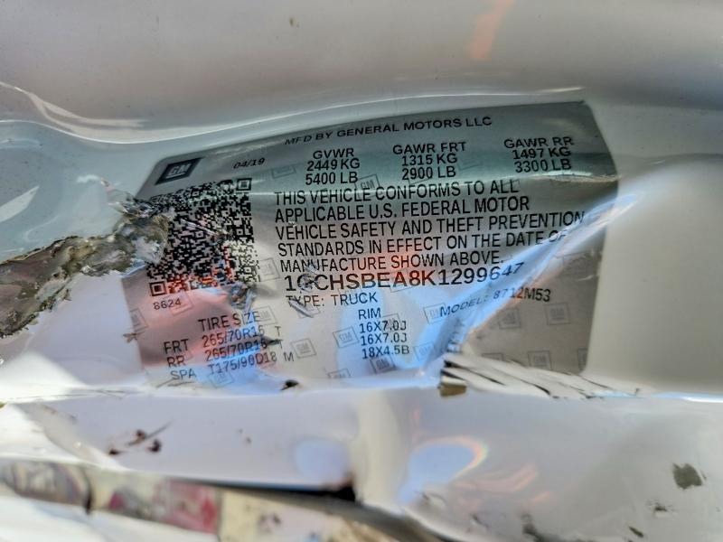 2019 Chevrolet Colorado მანქანა იყიდება აუქციონზე, vin: 1GCHSBEA8K1299647, აუქციონის ნომერი: 57026046