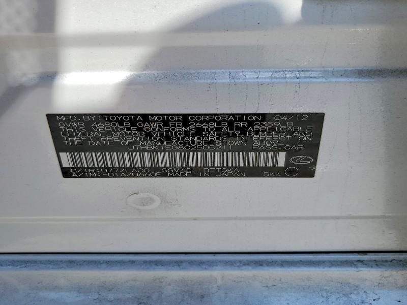 56294146 :رقم المزاد ، JTHBK1EG8C2505211 vin ، 2012 Lexus Es مزاد بيع