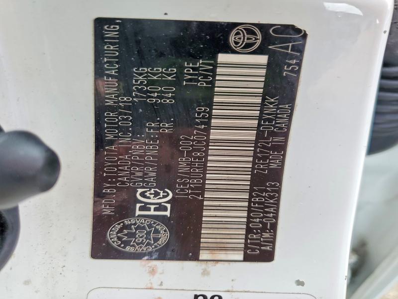 53428166 :رقم المزاد ، 2T1BURHE8JC074159 vin ، 2018 Toyota Corolla مزاد بيع
