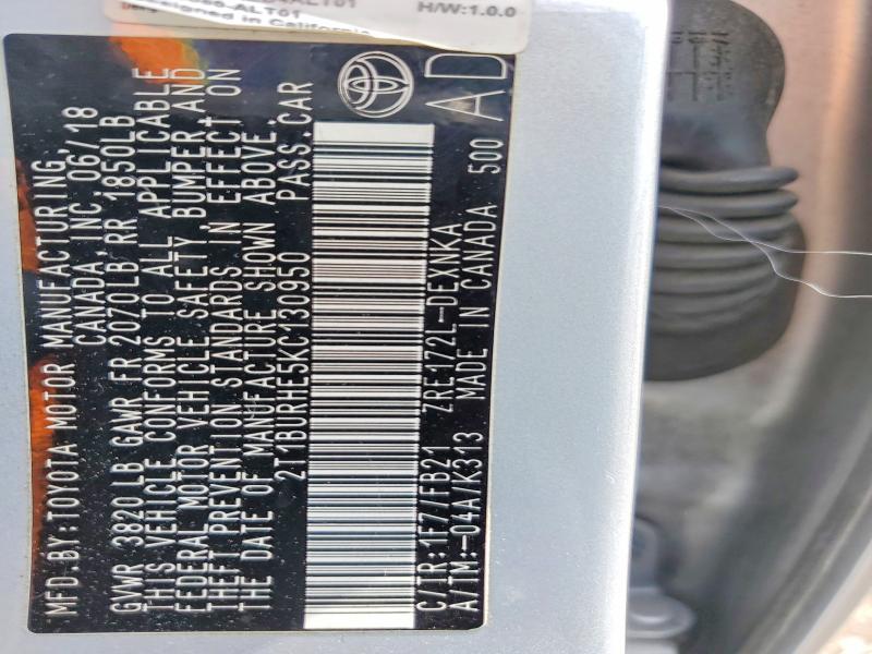 57531626 :رقم المزاد ، 2T1BURHE5KC130950 vin ، 2019 Toyota Corolla مزاد بيع