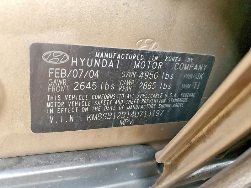 2004 Hyundai Santa Fe მანქანა იყიდება აუქციონზე, vin: KM8SB12B14U713197, აუქციონის ნომერი: 57945676
