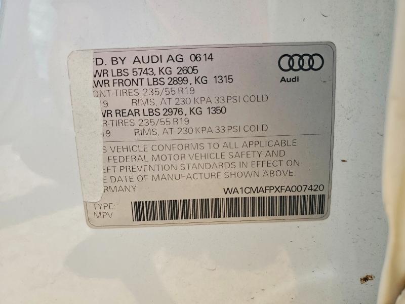 58527846 :رقم المزاد ، WA1CMAFPXFA007420 vin ، 2015 Audi Q5 مزاد بيع
