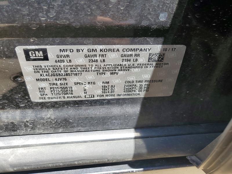 58111216 :رقم المزاد ، KL4CJGSB2JB571877 vin ، 2018 Buick Encore مزاد بيع