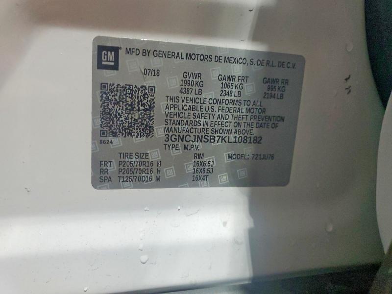 Продаж на аукціоні авто 2019 Chevrolet Trax, vin: 3GNCJNSB7KL108182, номер лоту: 55724216