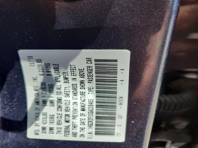56532166 :رقم المزاد ، 1HGCR2F30GA208465 vin ، 2016 Honda Accord مزاد بيع