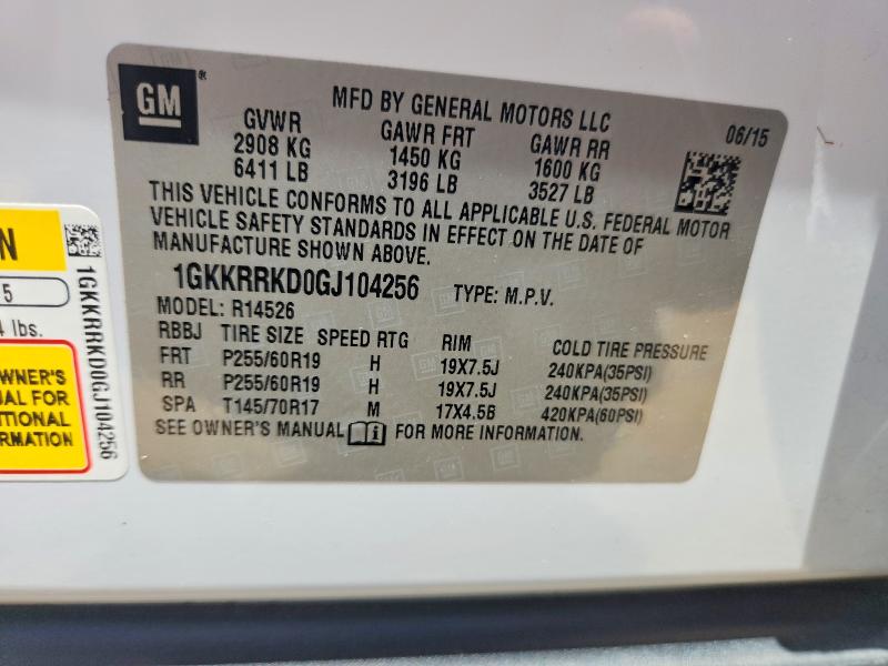 57828296 :رقم المزاد ، 1GKKRRKD0GJ104256 vin ، 2016 Gmc Acadia مزاد بيع
