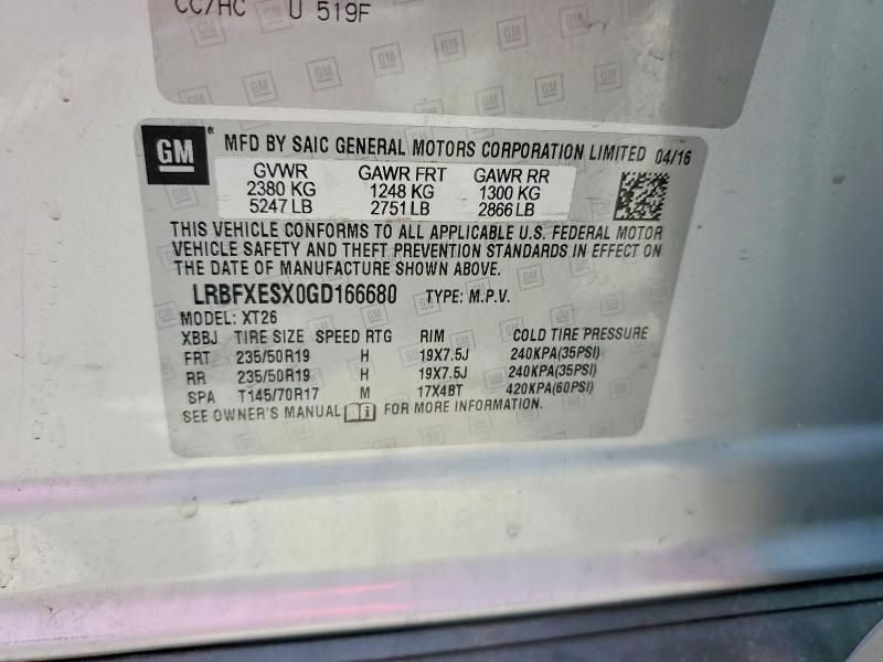 Продажа на аукционе авто 2016 Buick Envision, vin: LRBFXESX0GD166680, номер лота: 57657256