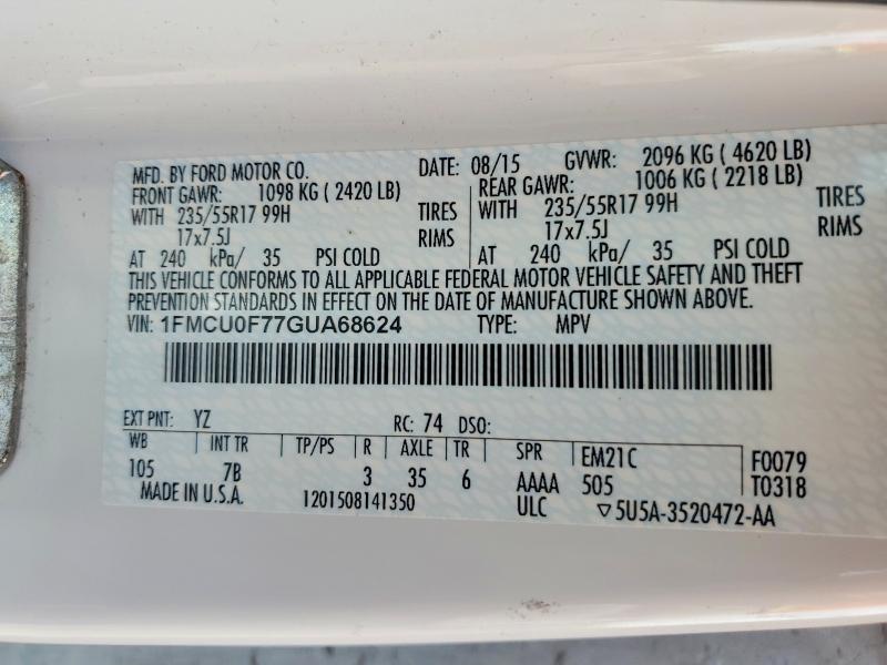 57738036 :رقم المزاد ، 1FMCU0F77GUA68624 vin ، 2016 Ford Escape مزاد بيع