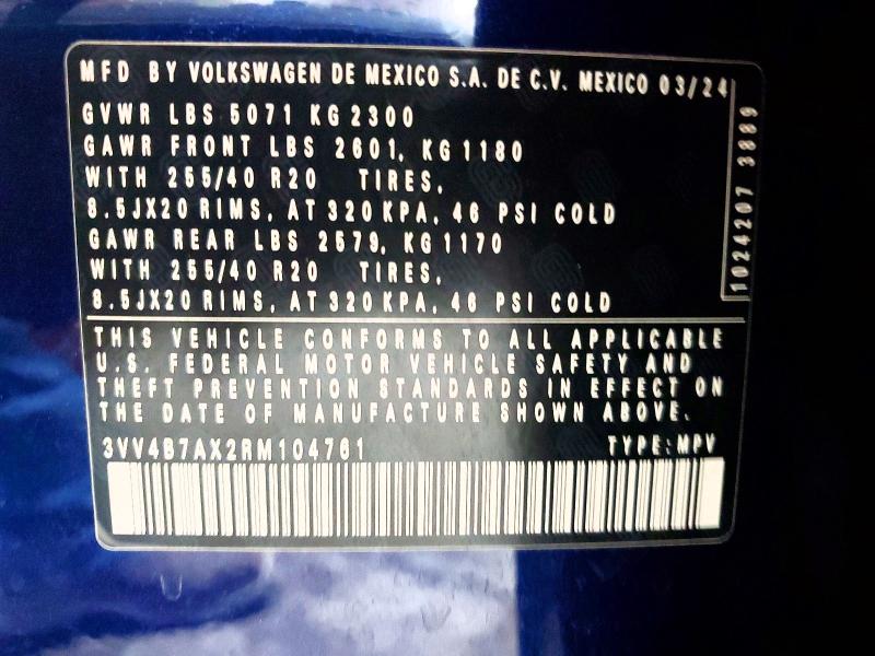 57158366 :رقم المزاد ، 3VV4B7AX2RM104761 vin ، 2024 Volkswagen Tiguan مزاد بيع