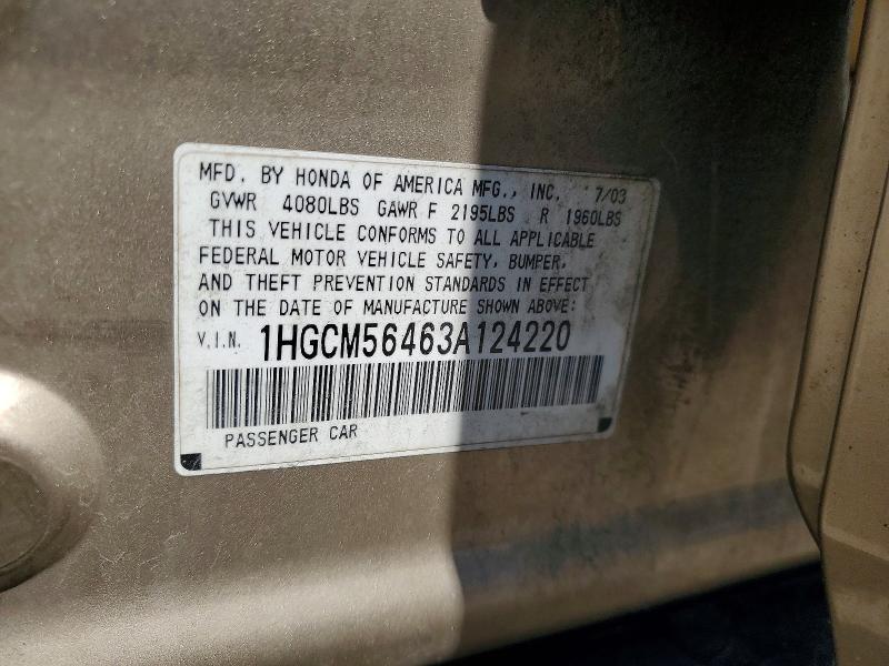 Продаж на аукціоні авто 2003 Honda Accord, vin: 1HGCM56463A124220, номер лоту: 56780056