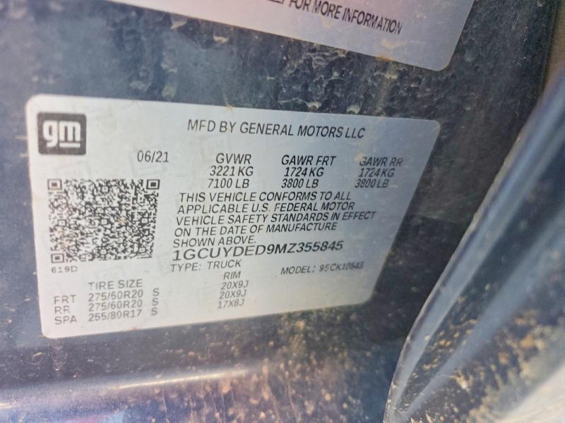 Продаж на аукціоні авто 2021 Chevrolet Silverado, vin: 1GCUYDED9MZ355845, номер лоту: 57411966