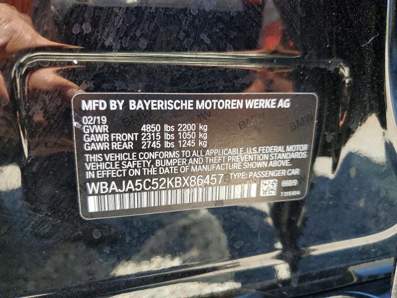 Продаж на аукціоні авто 2019 Bmw 530, vin: WBAJA5C52KBX86457, номер лоту: 57423366