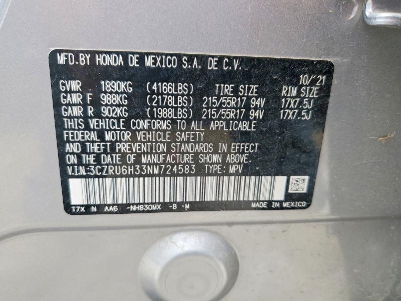 Продаж на аукціоні авто 2022 Honda Hr-v, vin: 3CZRU6H33NM724583, номер лоту: 55052256