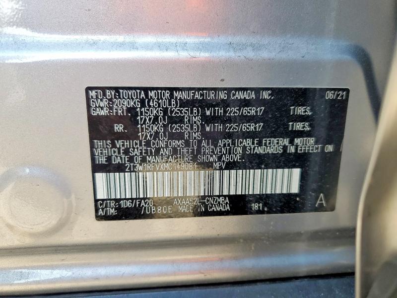57344346 :رقم المزاد ، 2T3W1RFVXMC149081 vin ، 2021 Toyota Rav4 مزاد بيع