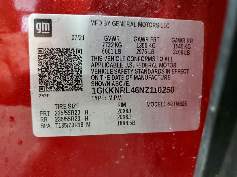 Продаж на аукціоні авто 2022 Gmc Acadia, vin: 1GKKNRL46NZ110250, номер лоту: 57901776