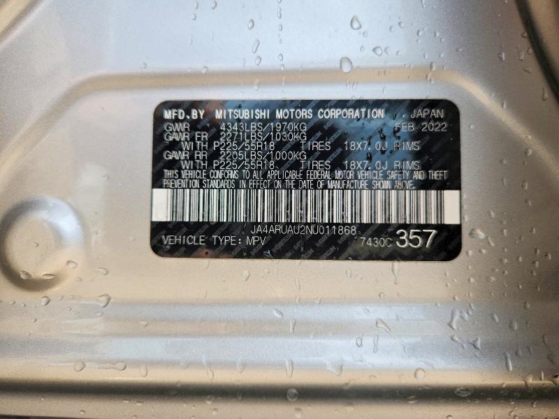 2022 Mitsubishi Outlander Sport მანქანა იყიდება აუქციონზე, vin: JA4ARUAU2NU011868, აუქციონის ნომერი: 55707526
