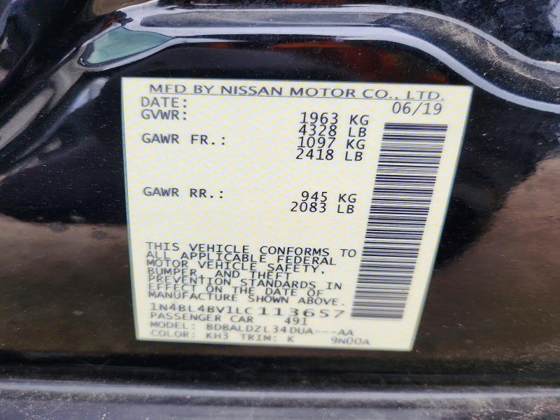 Aukcja sprzedaży 2020 Nissan Altima, vin: 1N4BL4BV1LC113657, numer aukcji: 58245506