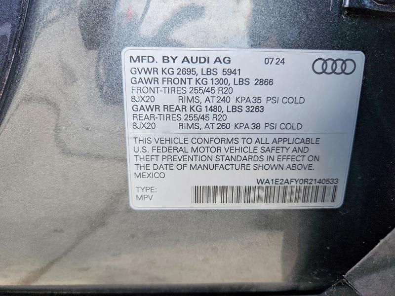 2024 Audi Q5 E მანქანა იყიდება აუქციონზე, vin: WA1E2AFY0R2140533, აუქციონის ნომერი: 58295626