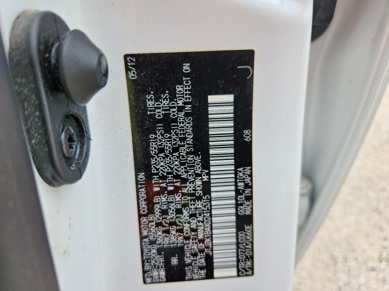 Aukcja sprzedaży 2013 Lexus Rx, vin: JTJZK1BAXD2415315, numer aukcji: 56976216