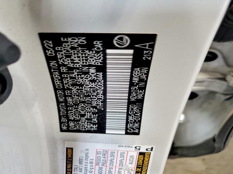 57546986 :رقم المزاد ، JTHP9JBH4N2062444 vin ، 2022 Lexus Ux 250h مزاد بيع