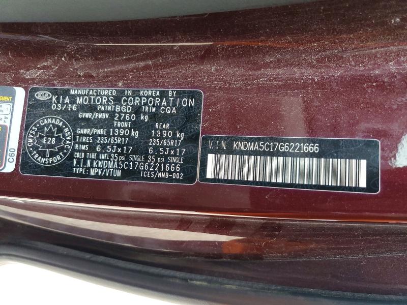 Aukcja sprzedaży 2016 Kia Sedona, vin: KNDMA5C17G6221666, numer aukcji: 57609756