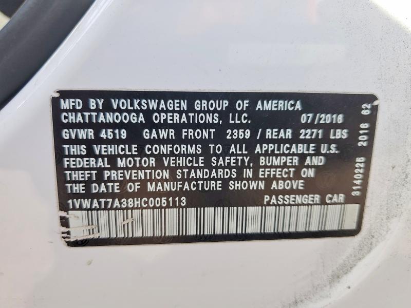 Продаж на аукціоні авто 2017 Volkswagen Passat, vin: 1VWAT7A38HC005113, номер лоту: 56703446