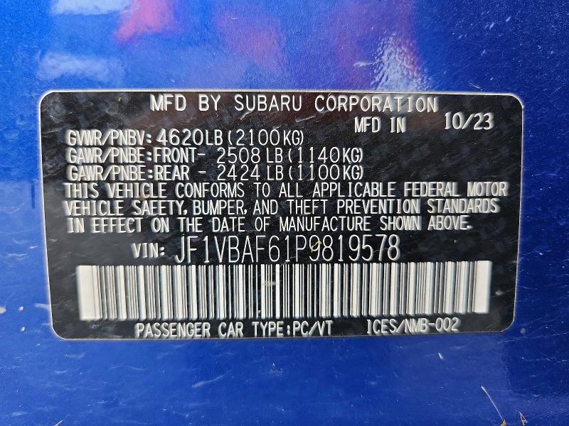 57010266 :رقم المزاد ، JF1VBAF61P9819578 vin ، 2023 Subaru Wrx مزاد بيع