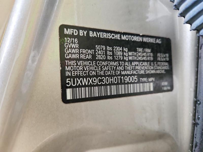 Продаж на аукціоні авто 2017 Bmw X3, vin: 5UXWX9C30H0T19005, номер лоту: 58058846