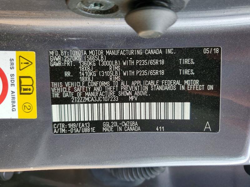 57814266 :رقم المزاد ، 2T2ZZMCA3JC107233 vin ، 2018 Lexus Rx 350 مزاد بيع