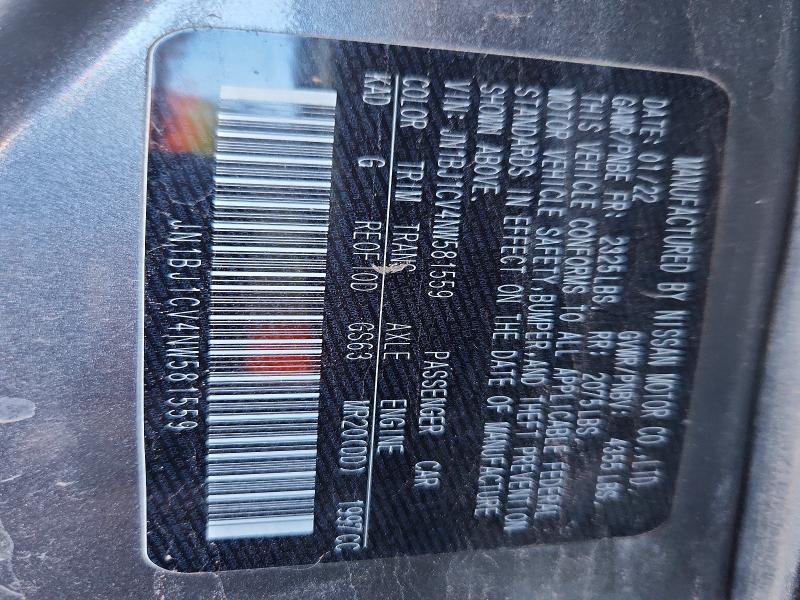 2022 Nissan Rogue Sport მანქანა იყიდება აუქციონზე, vin: JN1BJ1CV4NW581559, აუქციონის ნომერი: 57779556