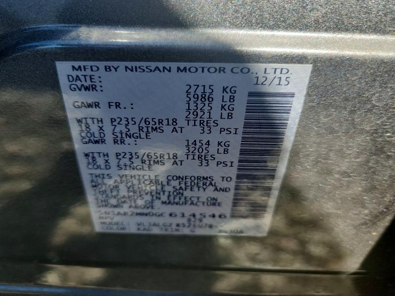 Aukcja sprzedaży 2016 Nissan Pathfinder, vin: 5N1AR2MN0GC614546, numer aukcji: 56172516