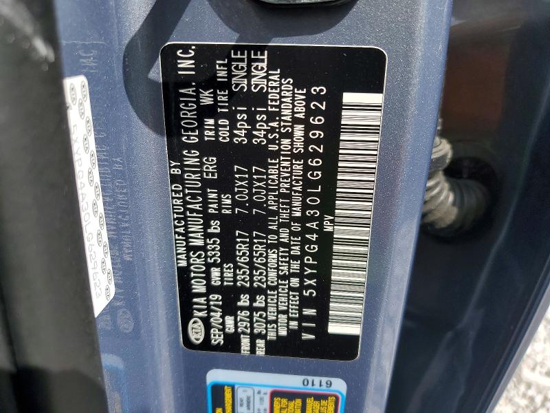 59059926 :رقم المزاد ، 5XYPG4A30LG629623 vin ، 2020 Kia Sorento مزاد بيع