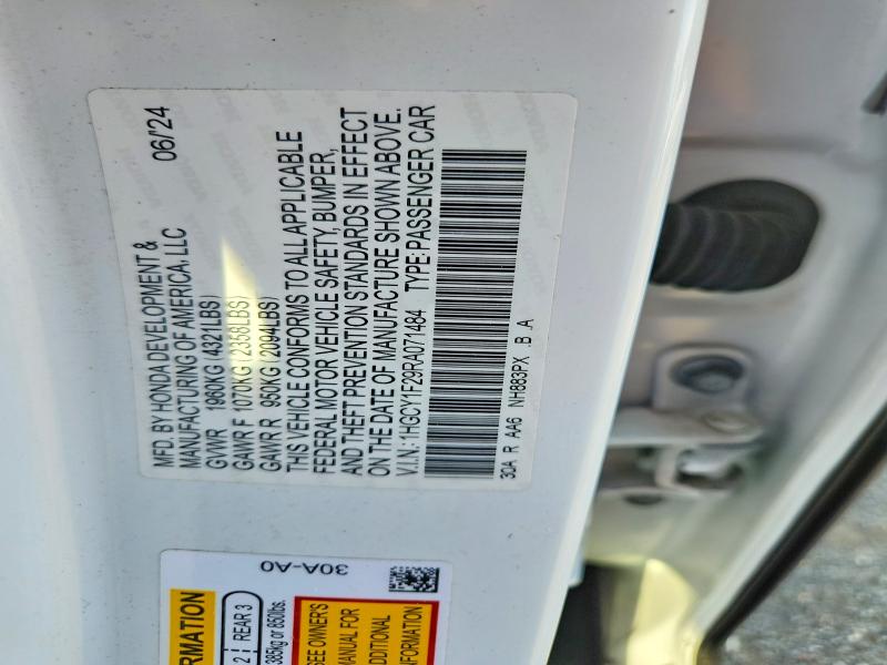 Продаж на аукціоні авто 2024 Honda Accord, vin: 1HGCY1F29RA071484, номер лоту: 57502356