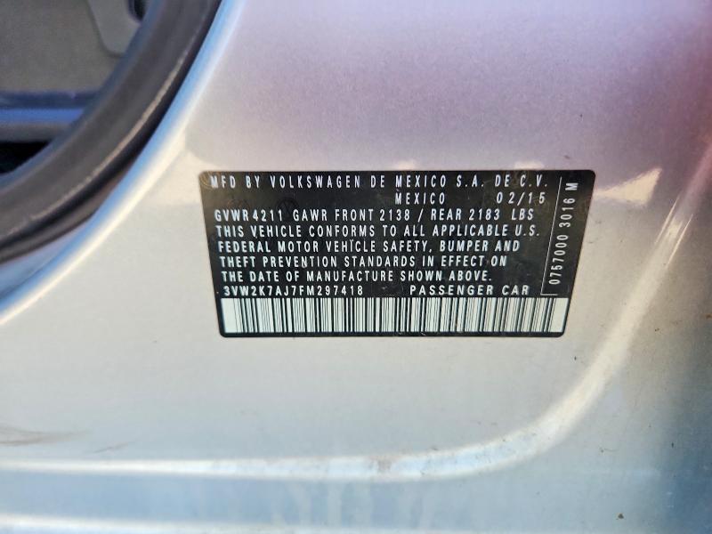 Продажа на аукционе авто 2015 Volkswagen Jetta, vin: 3VW2K7AJ7FM297418, номер лота: 56646546