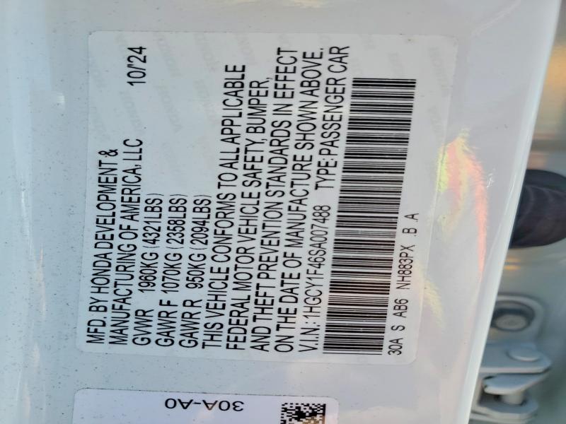 Продаж на аукціоні авто 2025 Honda Accord, vin: 1HGCY1F46SA007488, номер лоту: 55725306
