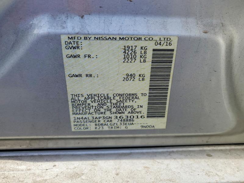 2016 Nissan Altima მანქანა იყიდება აუქციონზე, vin: 1N4AL3AP3GN363016, აუქციონის ნომერი: 56170186
