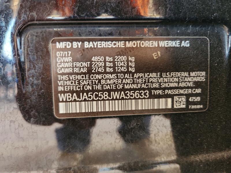 2018 Bmw 530 მანქანა იყიდება აუქციონზე, vin: WBAJA5C58JWA35633, აუქციონის ნომერი: 56108506