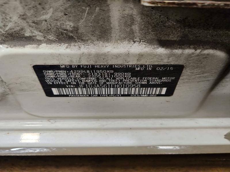 2015 Subaru Impreza მანქანა იყიდება აუქციონზე, vin: JF1GJAS61FH010958, აუქციონის ნომერი: 56177406