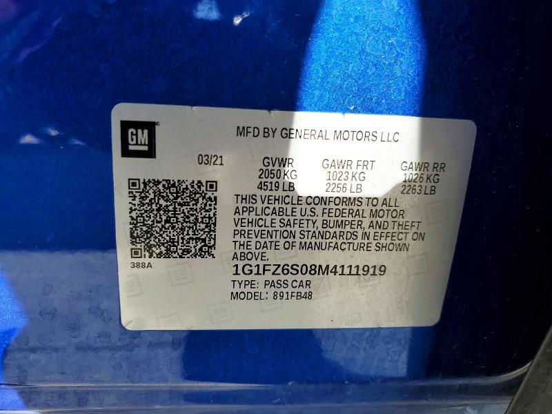Aukcja sprzedaży 2021 Chevrolet Bolt Ev, vin: 1G1FZ6S08M4111919, numer aukcji: 56238156