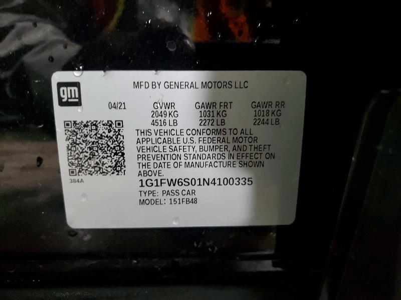 58056056 :رقم المزاد ، 1G1FW6S01N4100335 vin ، 2022 Chevrolet Bolt Ev مزاد بيع