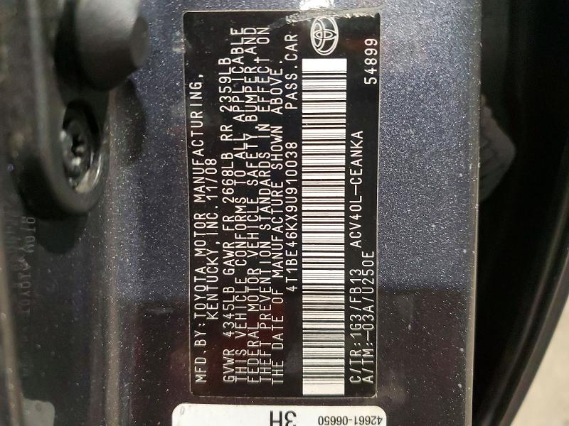 56108526 :رقم المزاد ، 4T1BE46KX9U910038 vin ، 2009 Toyota Camry مزاد بيع
