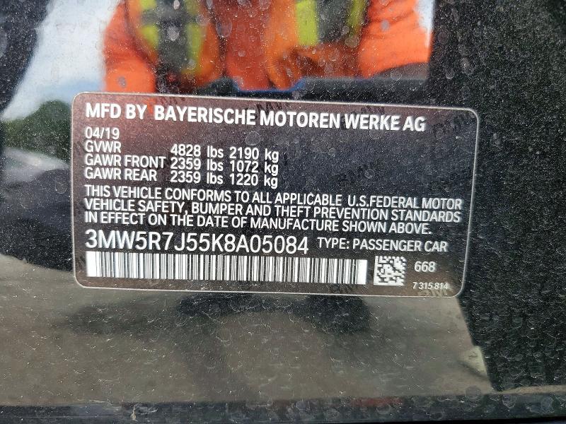 2019 Bmw 330xi მანქანა იყიდება აუქციონზე, vin: 3MW5R7J55K8A05084, აუქციონის ნომერი: 58198036