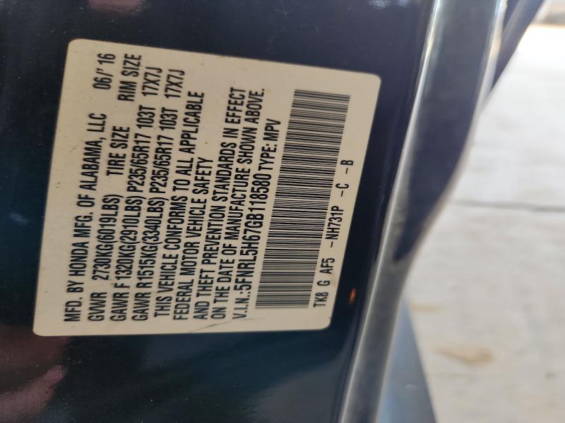 Aukcja sprzedaży 2016 Honda Odyssey, vin: 5FNRL5H67GB118580, numer aukcji: 57549476