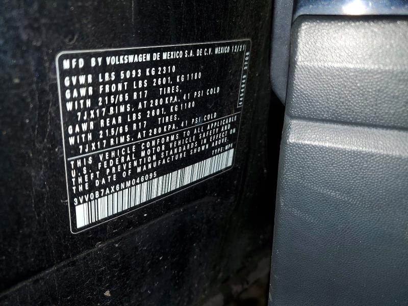 58027356 :رقم المزاد ، 3VV0B7AX6NM046095 vin ، 2022 Volkswagen Tiguan مزاد بيع
